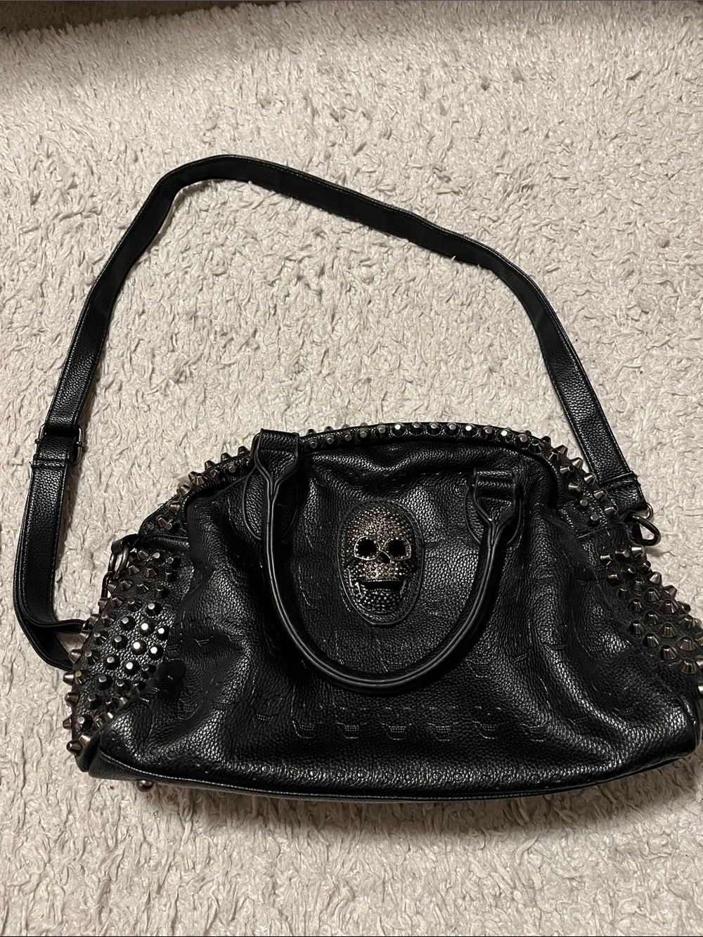 Black Studded Skull Accent Shoulder Bag - Designer-Inspired